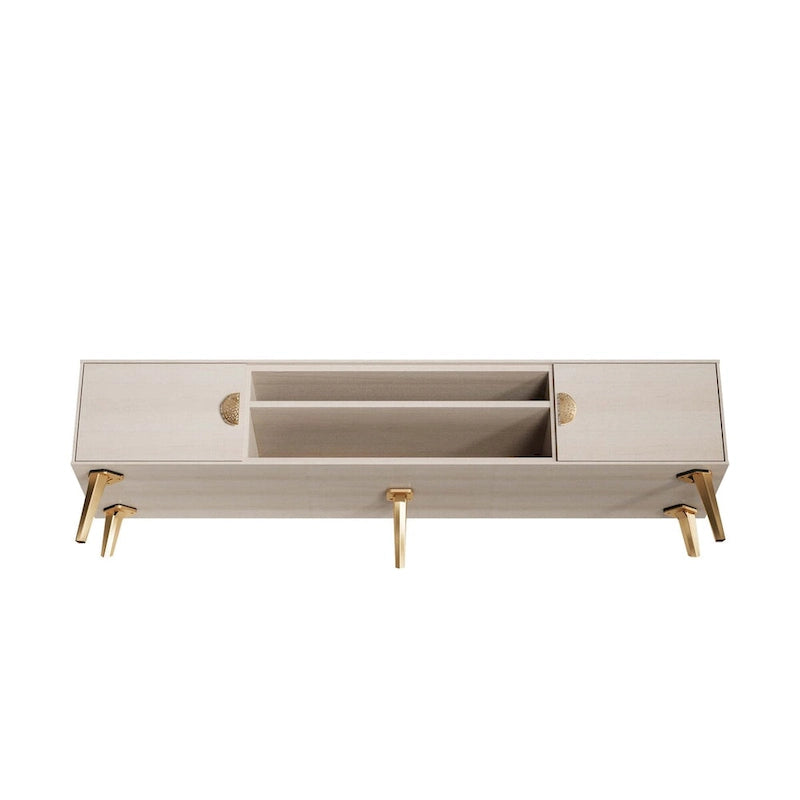 Meuble TV de style moderne du milieu du siècle de 180 cm avec portes à fermeture amortie et rangement dissimulé