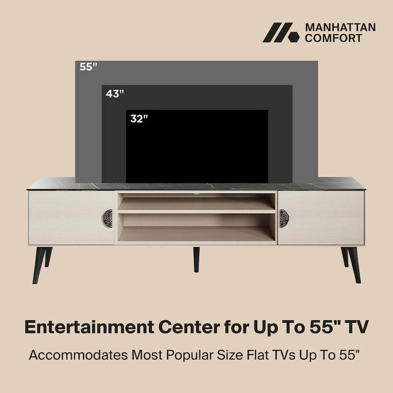Meuble TV de style moderne du milieu du siècle de 180 cm avec portes à fermeture amortie et rangement dissimulé