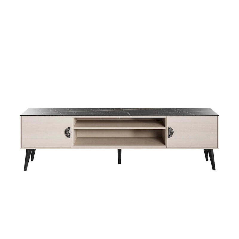 Meuble TV de style moderne du milieu du siècle de 180 cm avec portes à fermeture amortie et rangement dissimulé