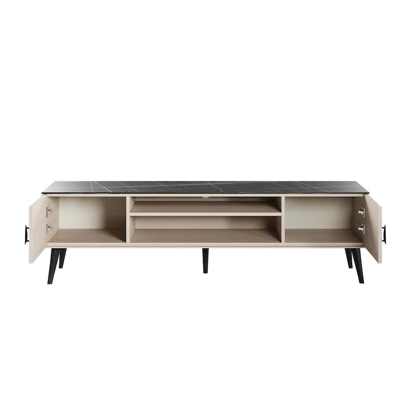 Meuble TV de style moderne du milieu du siècle de 180 cm avec portes à fermeture amortie et rangement dissimulé