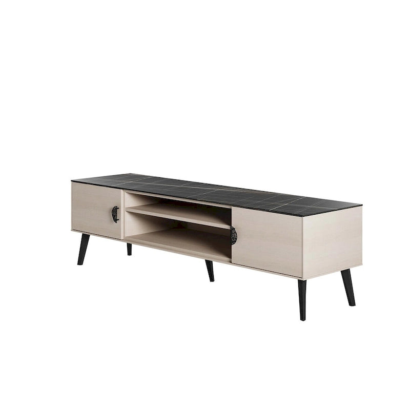 Meuble TV de style moderne du milieu du siècle de 180 cm avec portes à fermeture amortie et rangement dissimulé