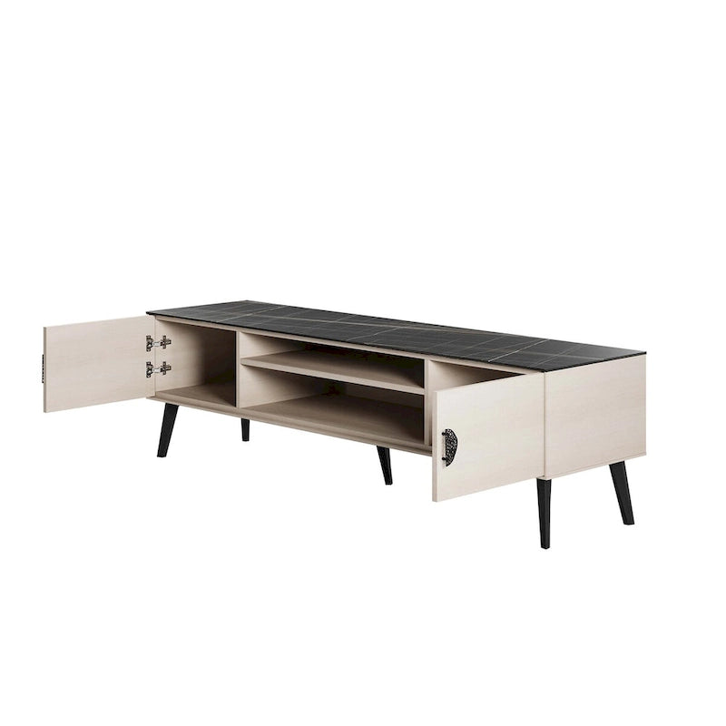 Meuble TV de style moderne du milieu du siècle de 180 cm avec portes à fermeture amortie et rangement dissimulé