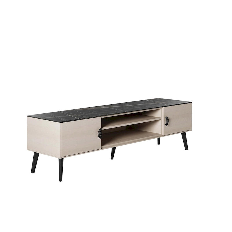 Meuble TV de style moderne du milieu du siècle de 180 cm avec portes à fermeture amortie et rangement dissimulé