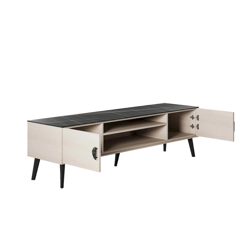 Meuble TV de style moderne du milieu du siècle de 180 cm avec portes à fermeture amortie et rangement dissimulé