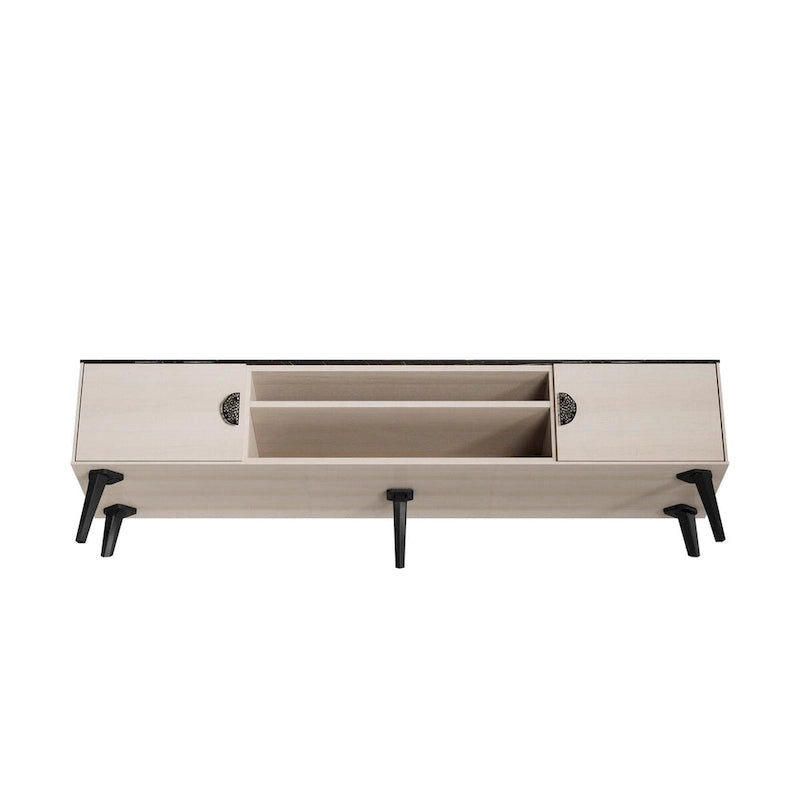 Meuble TV de style moderne du milieu du siècle de 180 cm avec portes à fermeture amortie et rangement dissimulé