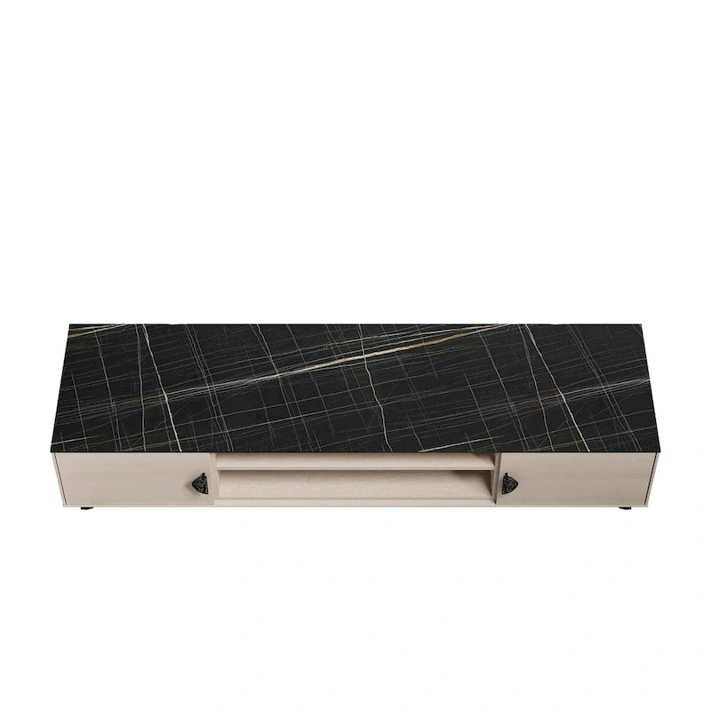 Meuble TV de style moderne du milieu du siècle de 180 cm avec portes à fermeture amortie et rangement dissimulé