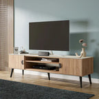 Meuble TV de style moderne du milieu du siècle de 180 cm avec portes à fermeture amortie et rangement dissimulé