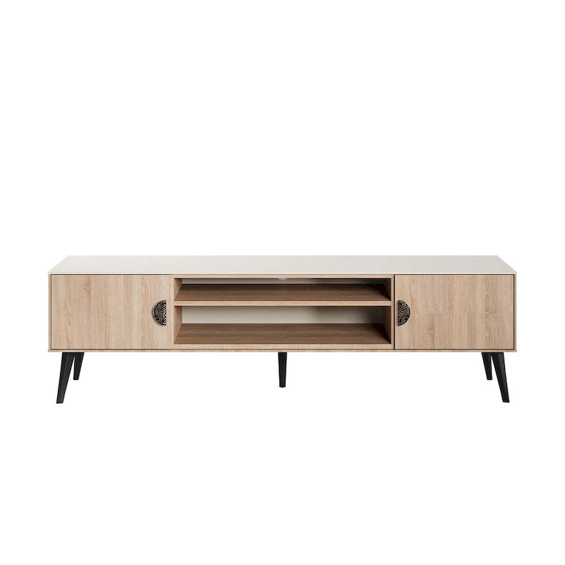 Meuble TV de style moderne du milieu du siècle de 180 cm avec portes à fermeture amortie et rangement dissimulé