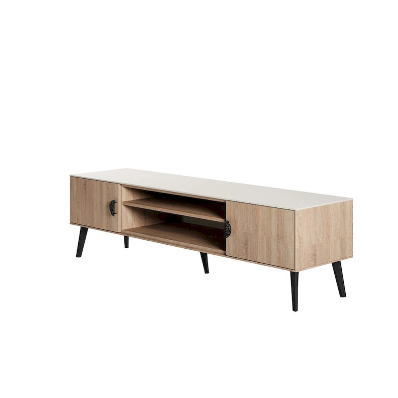 Meuble TV de style moderne du milieu du siècle de 180 cm avec portes à fermeture amortie et rangement dissimulé