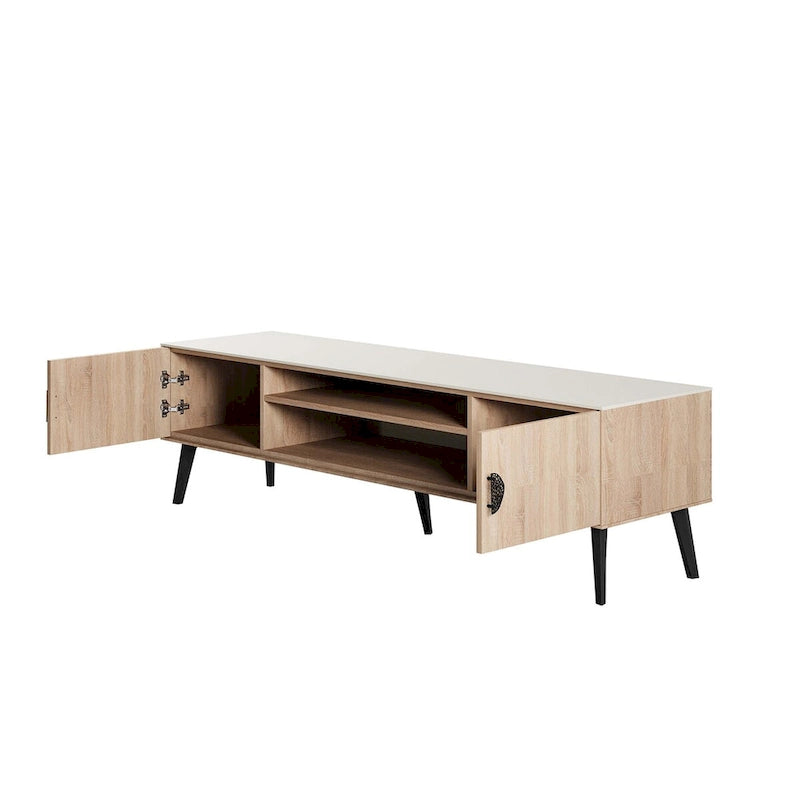 Meuble TV de style moderne du milieu du siècle de 180 cm avec portes à fermeture amortie et rangement dissimulé