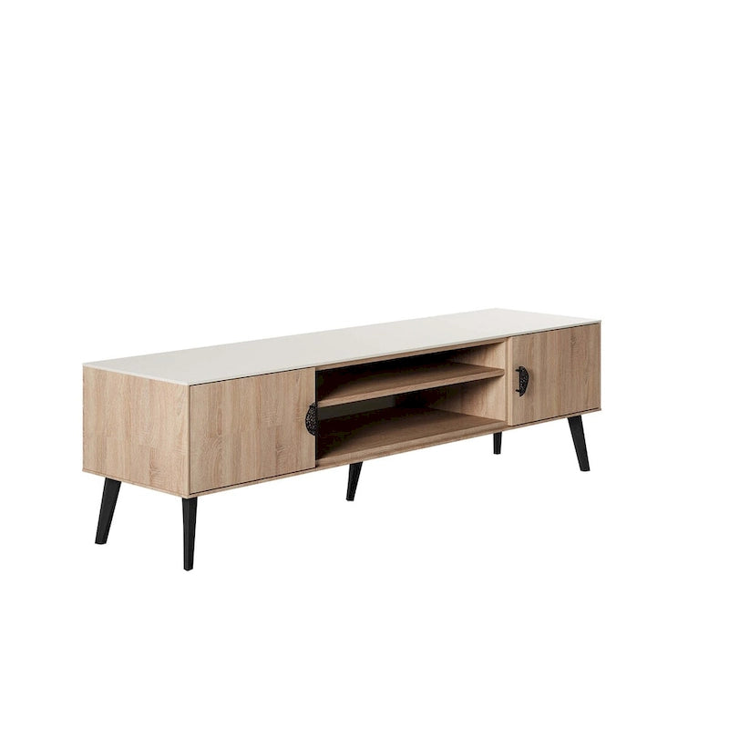 Meuble TV de style moderne du milieu du siècle de 180 cm avec portes à fermeture amortie et rangement dissimulé