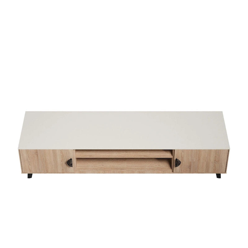 Meuble TV de style moderne du milieu du siècle de 180 cm avec portes à fermeture amortie et rangement dissimulé