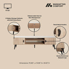 Meuble TV de style moderne du milieu du siècle de 180 cm avec portes à fermeture amortie et rangement dissimulé