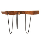 Table basse en teck massif brut faite à la main avec pieds en épingle à cheveux en métal noir - Marron