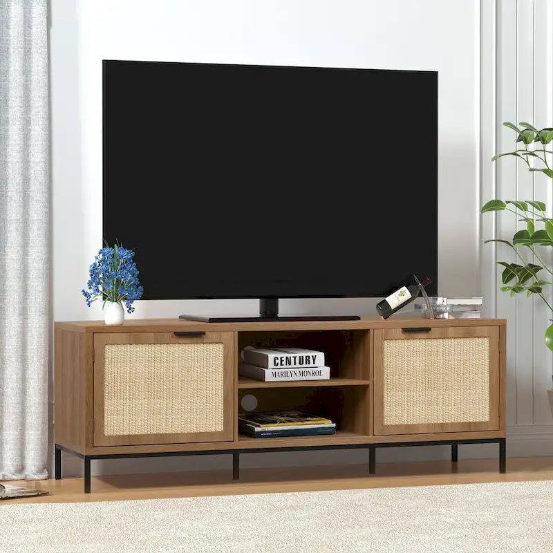 Anmytek Modern TV Stand 2-Door Media Console Table Entertainment Center with 4 Storage Cabinets for TV's up to 65 - 59