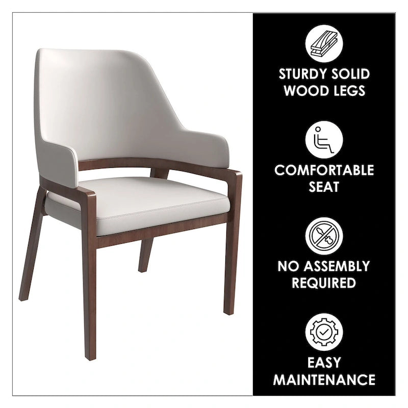 Chaise de salle à manger Ethora en cuir avec dossier ouvert incurvé et pieds en bois d'hévéa