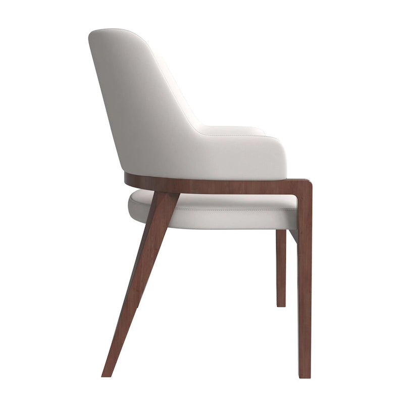 Chaise de salle à manger Ethora en cuir avec dossier ouvert incurvé et pieds en bois d'hévéa