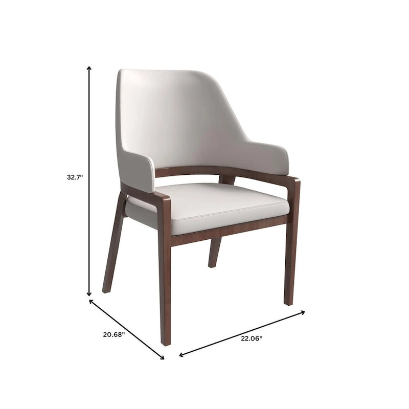 Chaise de salle à manger Ethora en cuir avec dossier ouvert incurvé et pieds en bois d'hévéa
