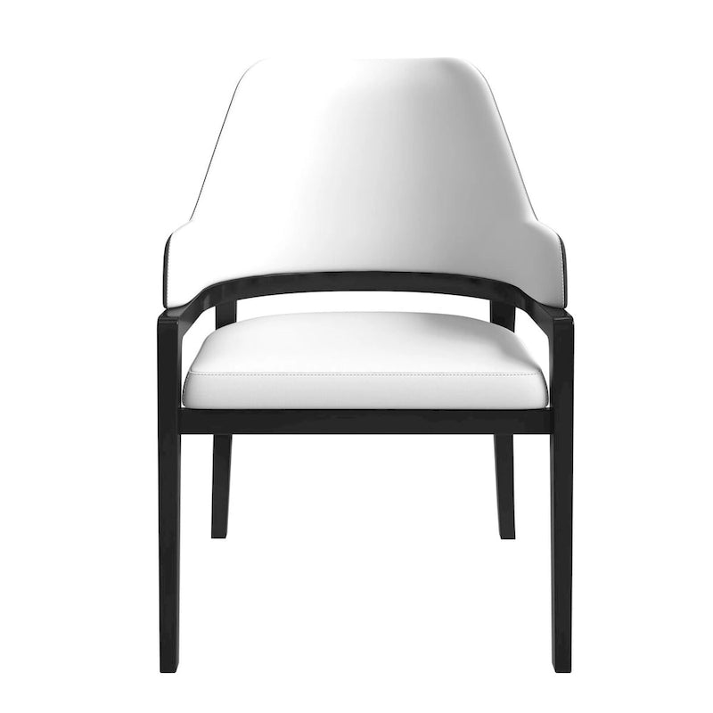 Chaise de salle à manger Ethora en cuir avec dossier ouvert incurvé et pieds en bois d'hévéa