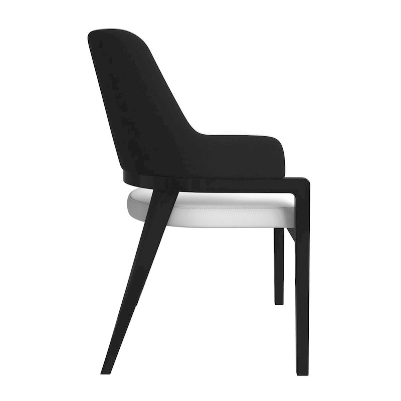 Chaise de salle à manger Ethora en cuir avec dossier ouvert incurvé et pieds en bois d'hévéa