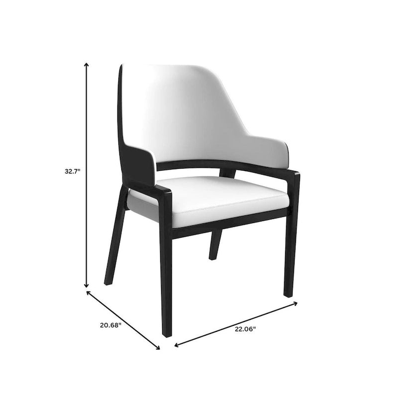 Chaise de salle à manger Ethora en cuir avec dossier ouvert incurvé et pieds en bois d'hévéa