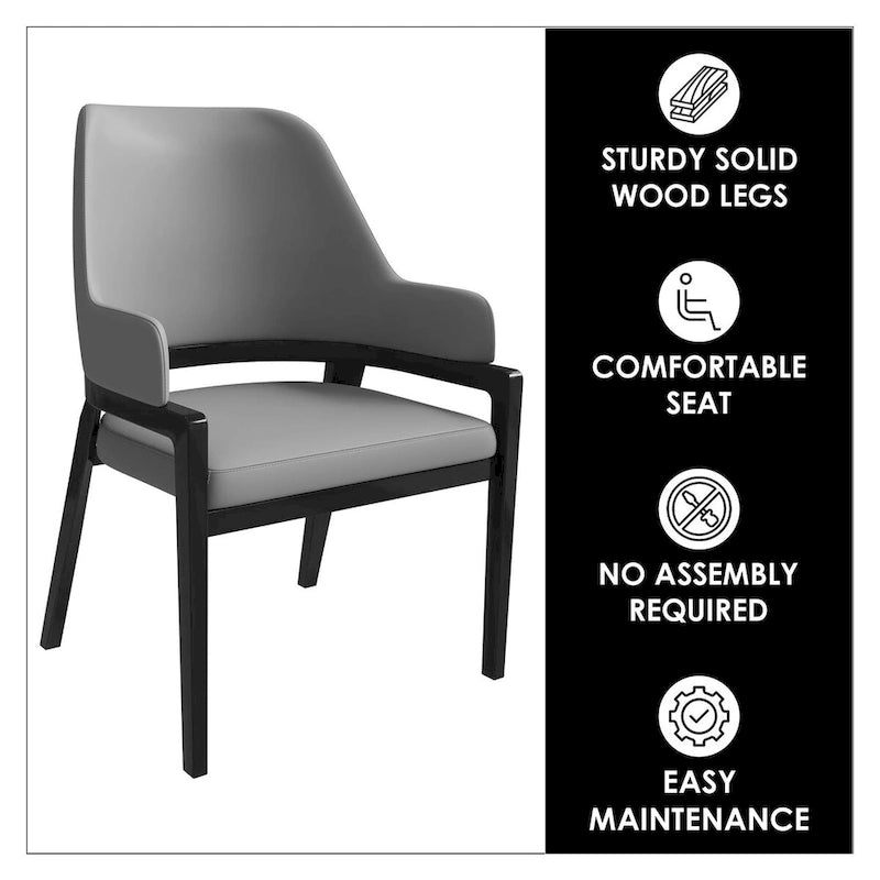 Chaise de salle à manger Ethora en cuir avec dossier ouvert incurvé et pieds en bois d'hévéa