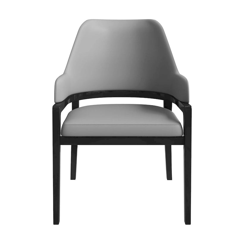 Chaise de salle à manger Ethora en cuir avec dossier ouvert incurvé et pieds en bois d'hévéa