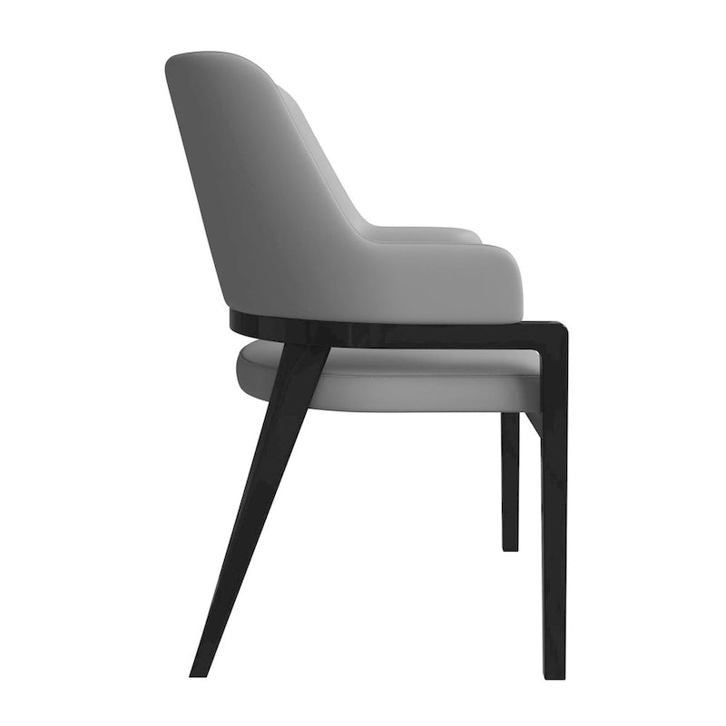 Chaise de salle à manger Ethora en cuir avec dossier ouvert incurvé et pieds en bois d'hévéa