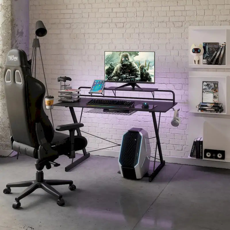 Carbon Computer Gaming Desk with Shelving
