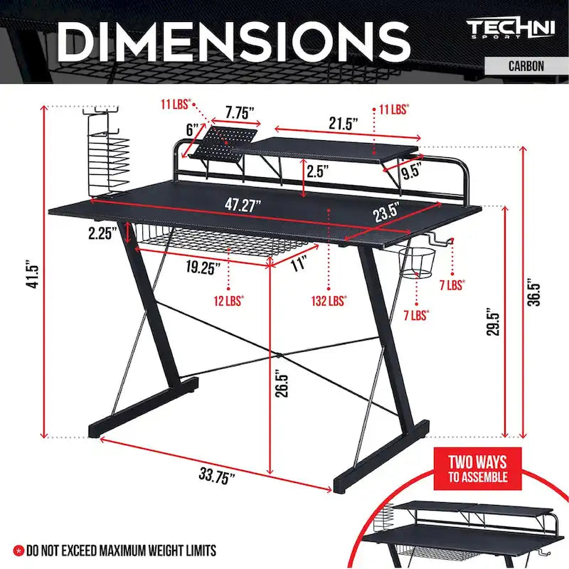 Carbon Computer Gaming Desk with Shelving