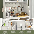 Étagère de cuisine à 5 niveaux avec armoire, panneau perforé et crochets – 161,3 cm H, blanc et or (capacité de 104,3 kg)