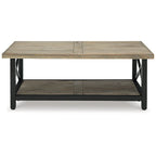 Table basse rustique en bois de manguier avec cadre en croix en métal noir et étagère inférieure – 117 cm (L) x 66 cm (P) x 46 cm (H)