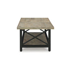 Table basse rustique en bois de manguier avec cadre en croix en métal noir et étagère inférieure – 117 cm (L) x 66 cm (P) x 46 cm (H)