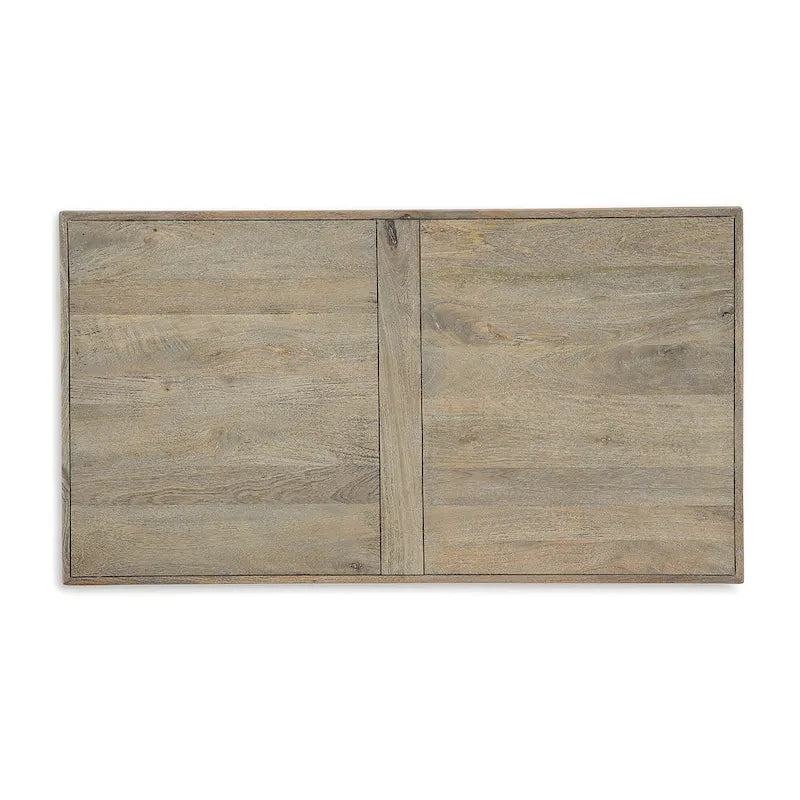 Table basse rustique en bois de manguier avec cadre en croix en métal noir et étagère inférieure – 117 cm (L) x 66 cm (P) x 46 cm (H)