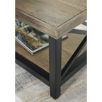 Table basse rustique en bois de manguier avec cadre en croix en métal noir et étagère inférieure – 117 cm (L) x 66 cm (P) x 46 cm (H)