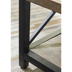 Table basse rustique en bois de manguier avec cadre en croix en métal noir et étagère inférieure – 117 cm (L) x 66 cm (P) x 46 cm (H)