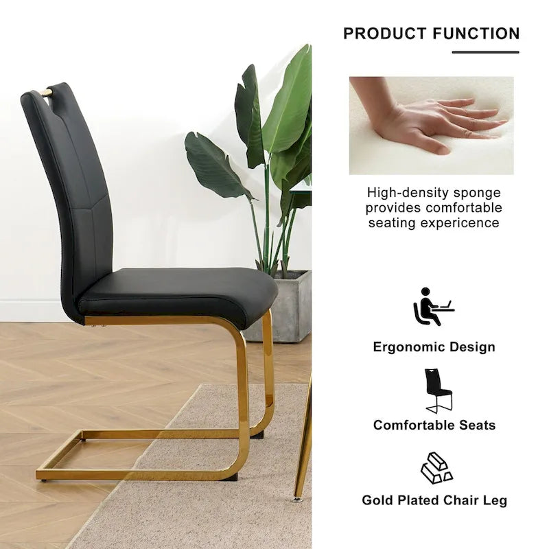 Chaises de salle à manger modernes avec pieds en métal chromé – Assise en PU, design ergonomique, lot de 4
