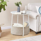 Table de chevet ronde avec panier en tissu de lin – Table d'appoint pour chambre à coucher ou chambre de bébé (beige/noir)