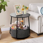 Table de chevet ronde avec panier en tissu de lin – Table d'appoint pour chambre à coucher ou chambre de bébé (beige/noir)