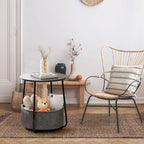 Table de chevet ronde avec panier en tissu de lin – Table d'appoint pour chambre à coucher ou chambre de bébé (beige/noir)