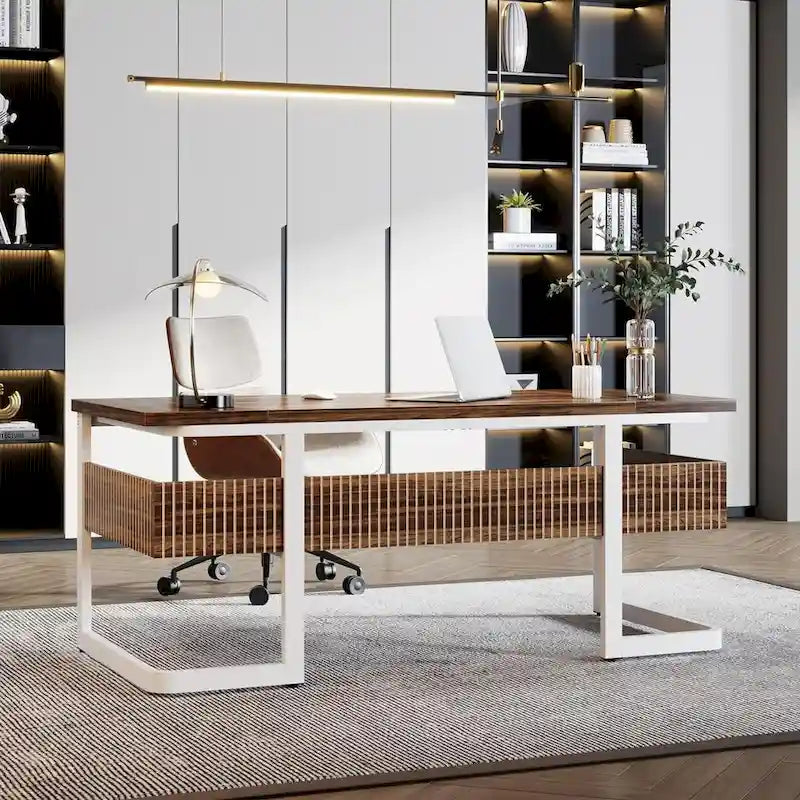 63" Executive Desk with Storage Shelf – Vintage Wood Finish, Scratch-Resistant Home Office Desk