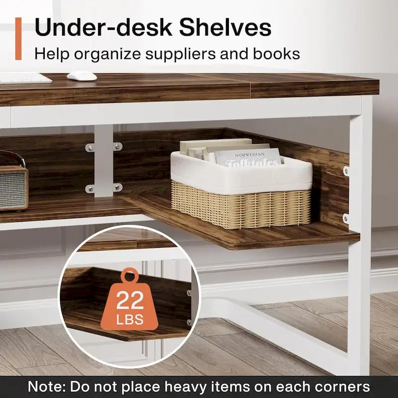 63" Executive Desk with Storage Shelf – Vintage Wood Finish, Scratch-Resistant Home Office Desk