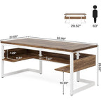 Bureau exécutif de 160 cm avec étagère de rangement – Finition bois vintage, bureau d'ordinateur résistant aux rayures pour bureau à domicile