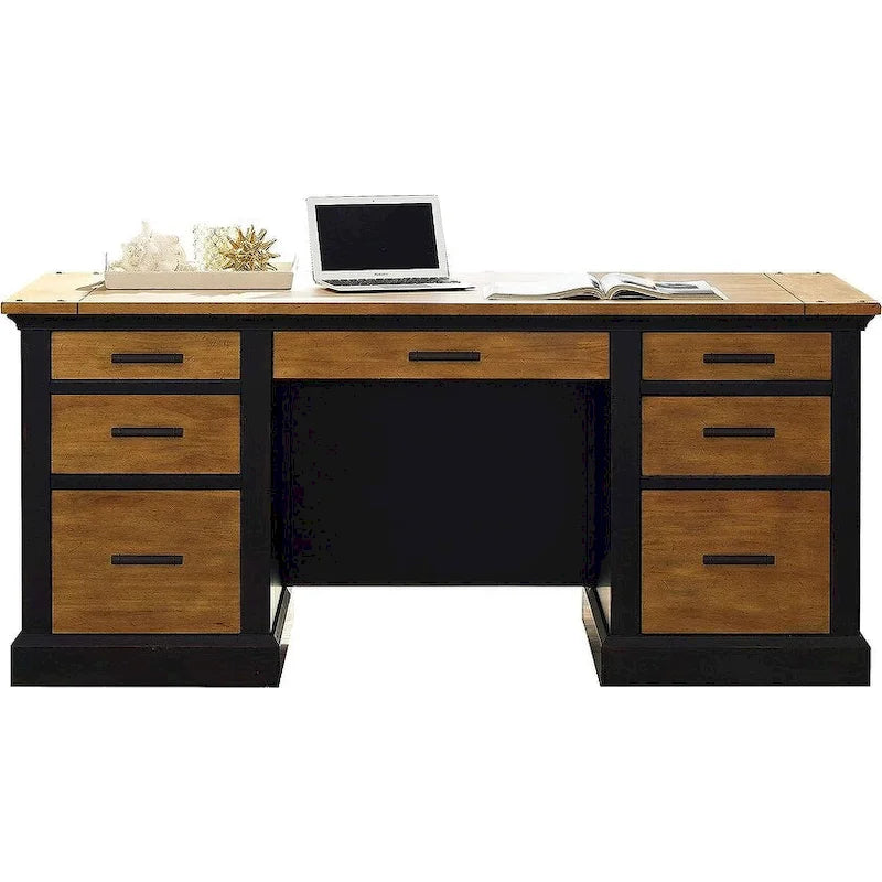 Toulouse Executive Writing Desk – French-Inspired, Ringed Steel Frame, Black