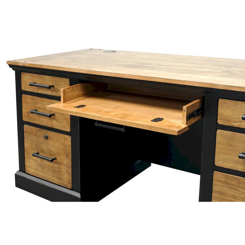 Toulouse Executive Writing Desk – French-Inspired, Ringed Steel Frame, Black