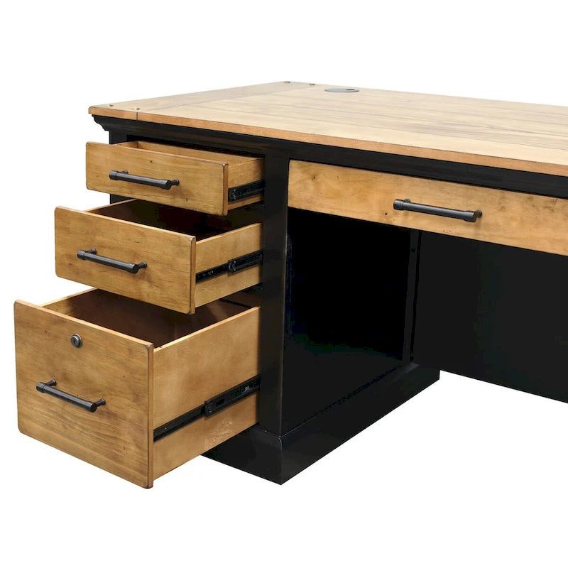 Toulouse Executive Writing Desk – French-Inspired, Ringed Steel Frame, Black