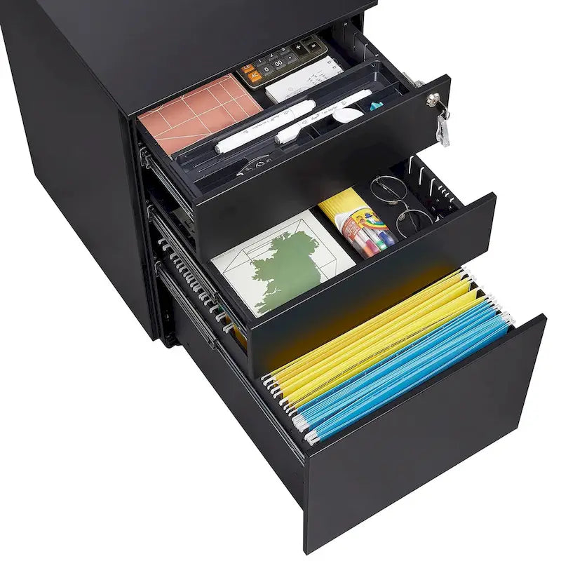 3 Drawer Mobile File Cabinet with Lock Steel File Cabinet for Legal/Letter/A4/F4 Size, Fully Assembled Include Wheels