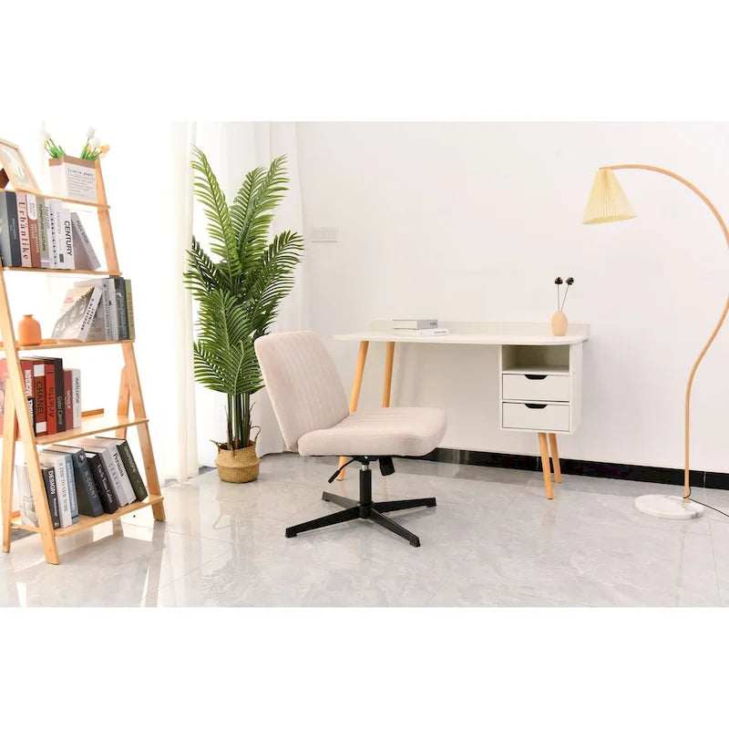 Cross Legged Office Chair, Wide Comfty Desk Chair, No Wheels Armless Computer Task Chair, Swivel and Height Adjustable