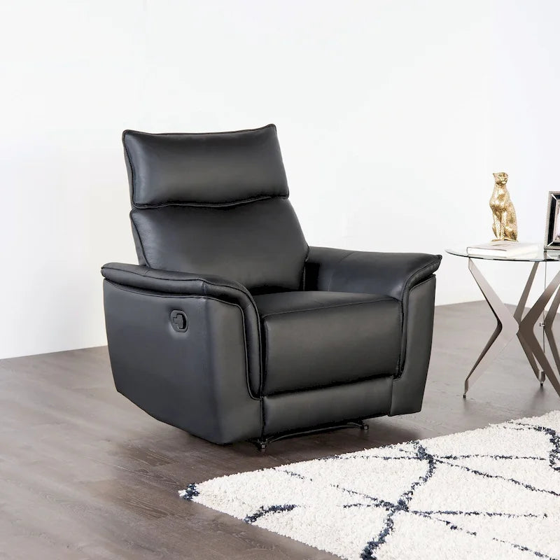 Fauteuil inclinable manuel moderne en cuir assorti avec accoudoirs évasés – Noir ou taupe