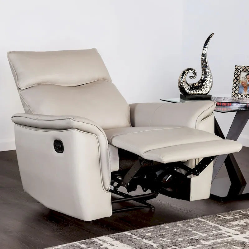Fauteuil inclinable manuel moderne en cuir assorti avec accoudoirs évasés – Noir ou taupe
